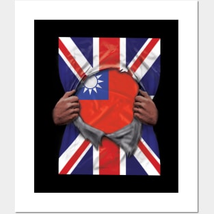 Taiwan Flag Great Britain Flag Ripped - Gift for Taiwanese From Taiwan Posters and Art